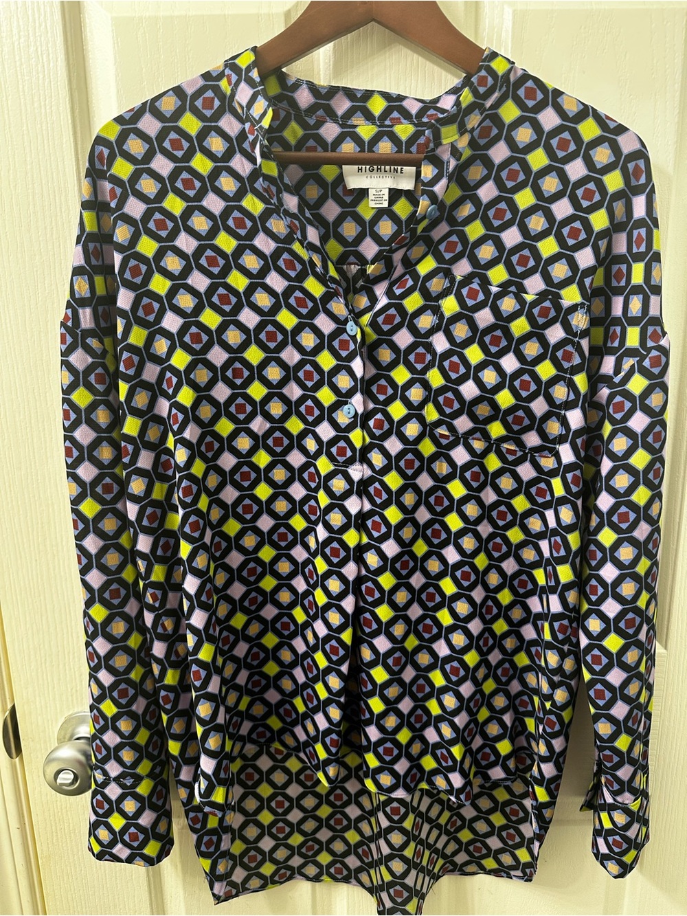 Highline Collective Geometric Print Button Down Blouse – Size S